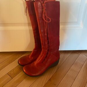 Miz Mooz Red Lace Up Knee-High Boots